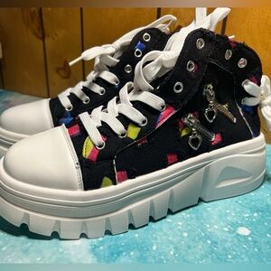 Colorful High-Top Sneakers with Heart Charms